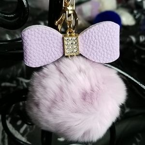 Light purple lilac pom pom keychain bow rhinestone